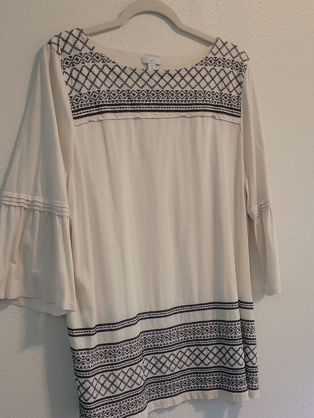 JJill Embroidered Ivory Boho Tunic Top